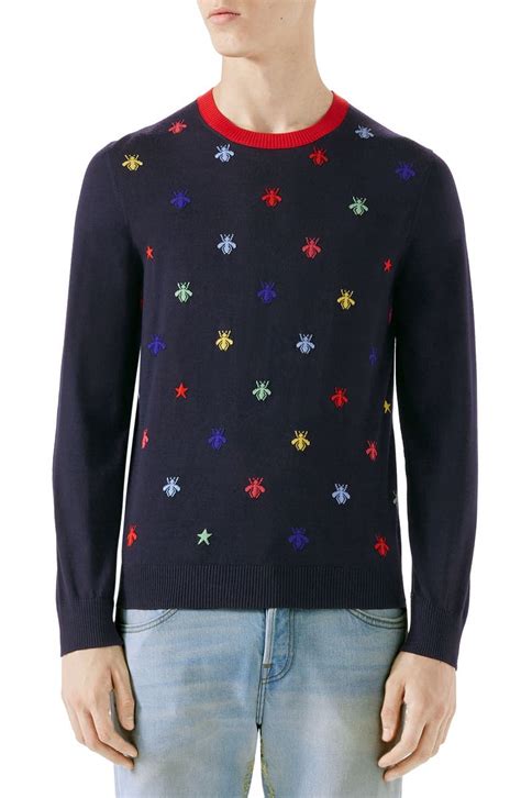 red and pink gucci sweater mens|gucci bee embroidered sweater.